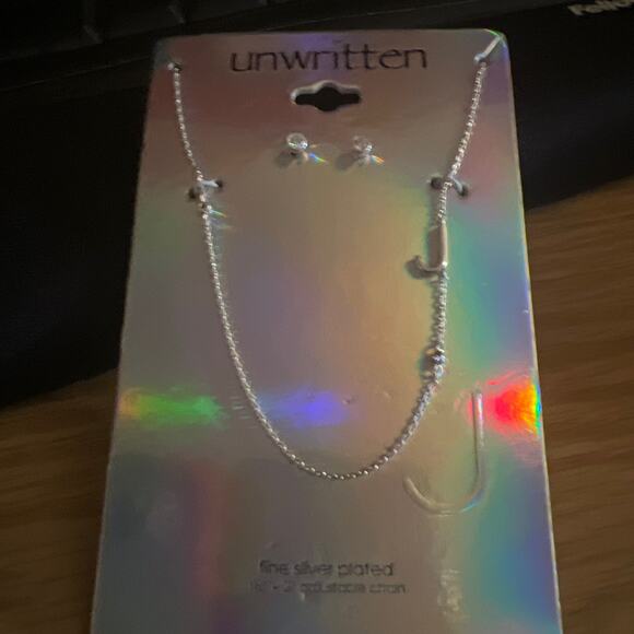 Unwritten Fine Silver-Plated Letter J Initial Necklace and Earring Set New - Picture 5 of 5